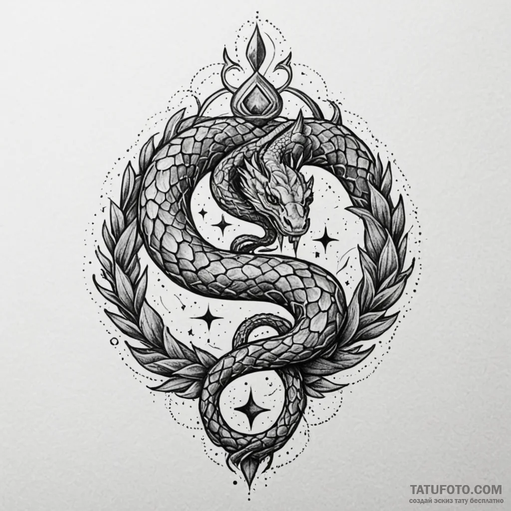 Hallowed serpent crowned in stars, tattoo lin... - эскиз тату (№1749951136_0, 15.06.2025 01:32) — Tatufoto.com