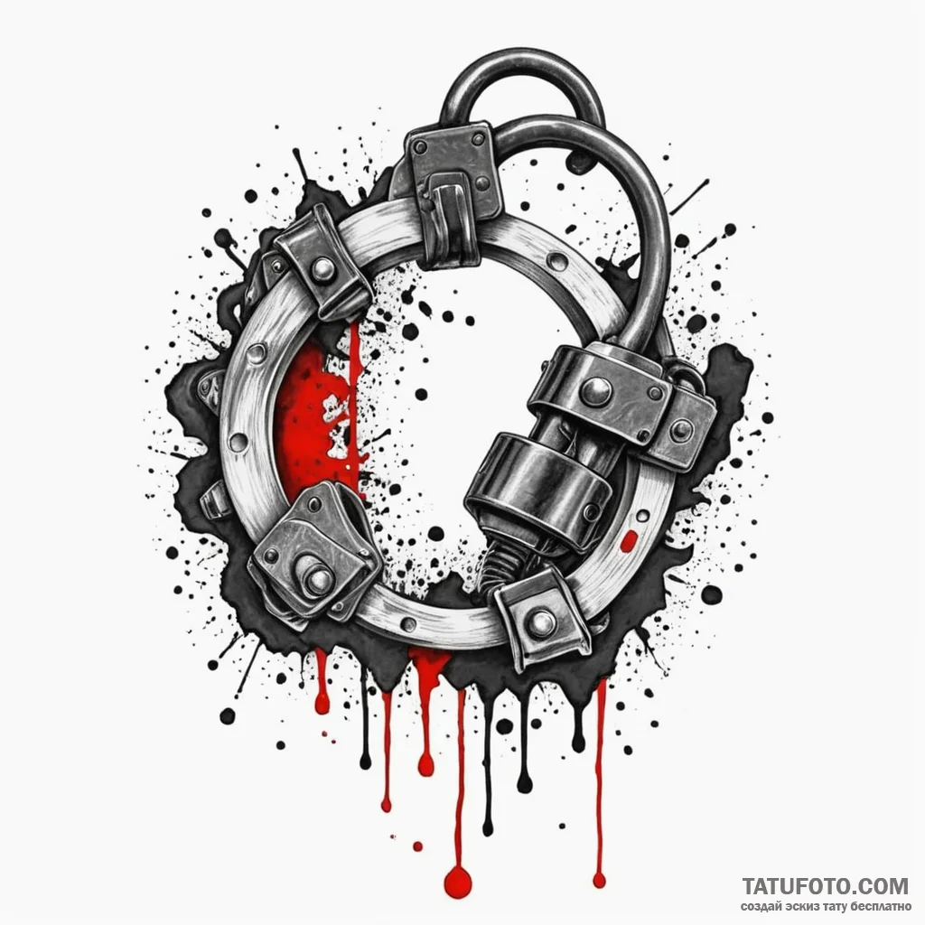Handcuffs, tattoo sketch design, trash polka... - эскиз тату (№1749951282_0, 15.06.2025 01:34) — Tatufoto.com