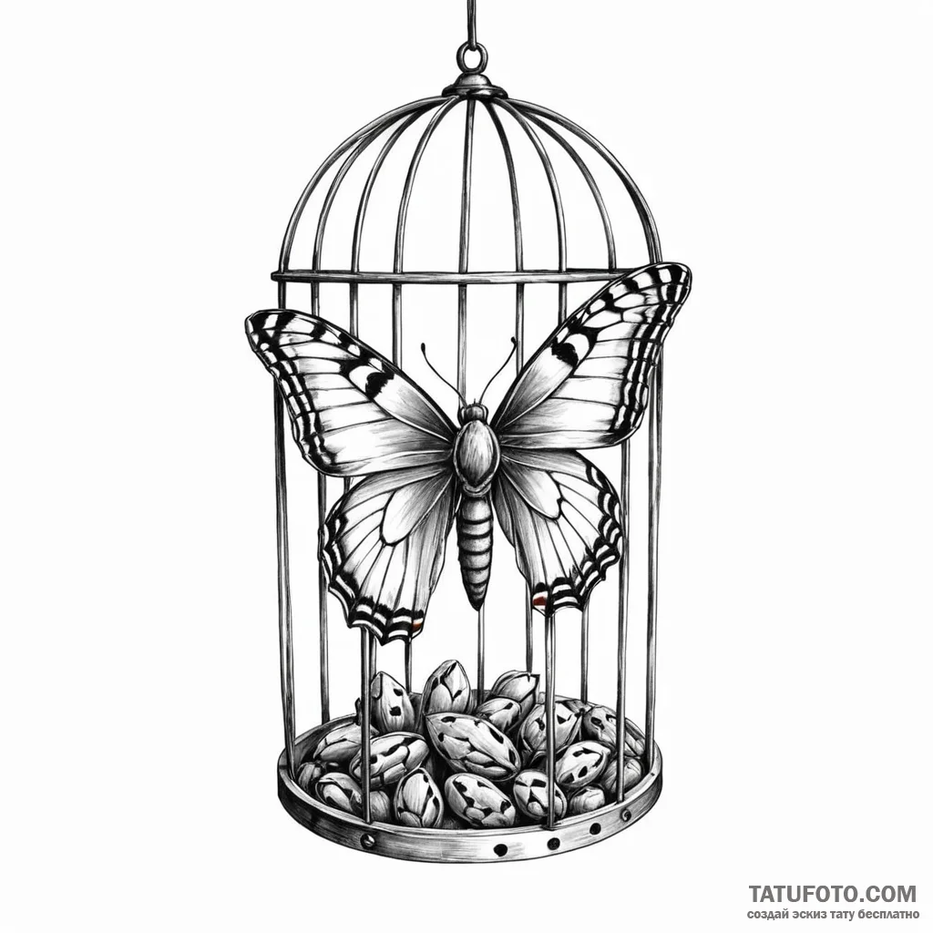 Moth cocoon within iron cage, concept art for... - эскиз тату (№1749951426_0, 15.06.2025 01:37) — Tatufoto.com