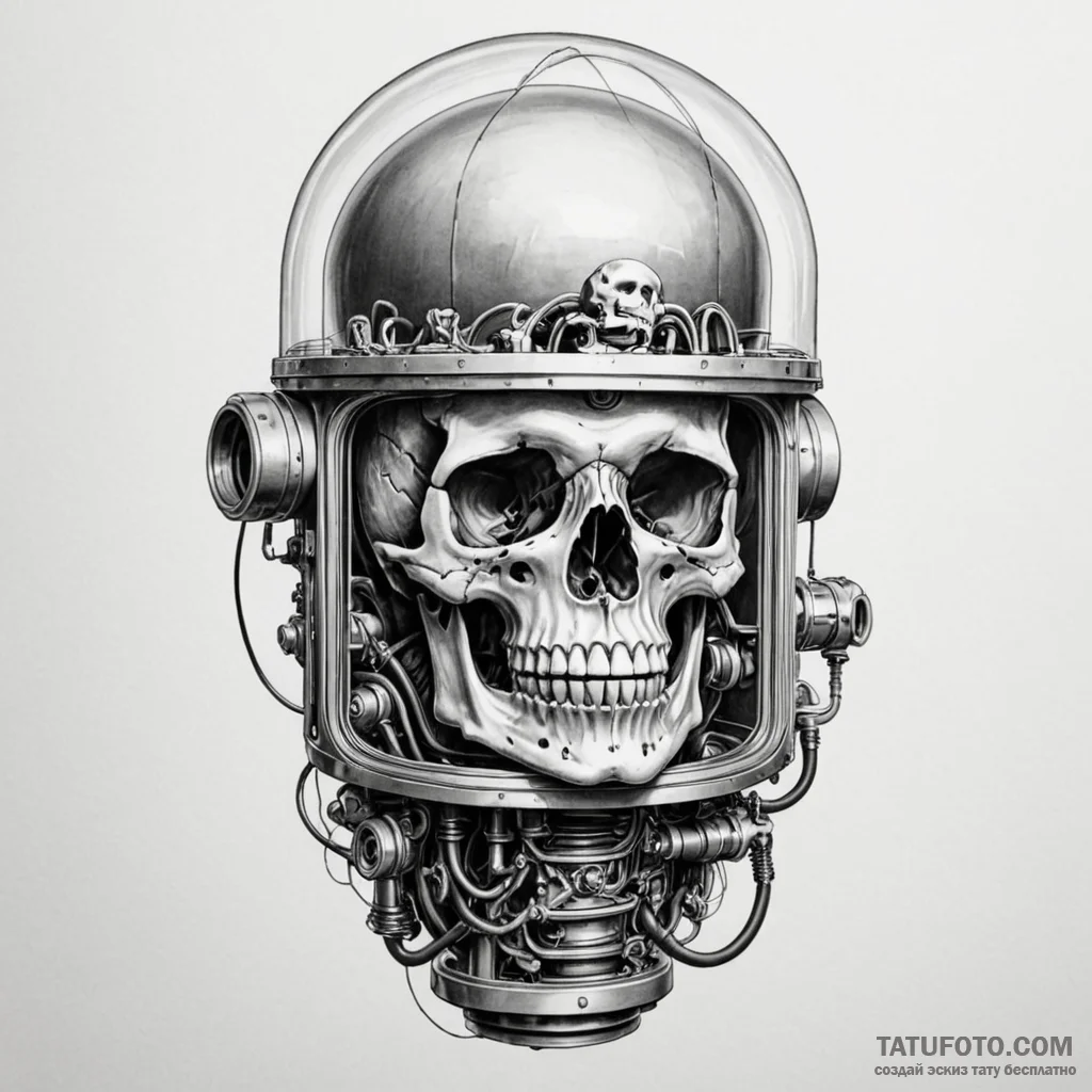 Pneumatic tube transport system, with a skull... - эскиз тату (№1749952630_0, 15.06.2025 01:57) — Tatufoto.com