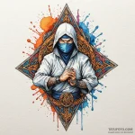 Ninja, ink illustration for tattoo, dynamic c… — эскиз тату (№1749953150_0, 15.06.2025 02:05) — Tatufoto.com
