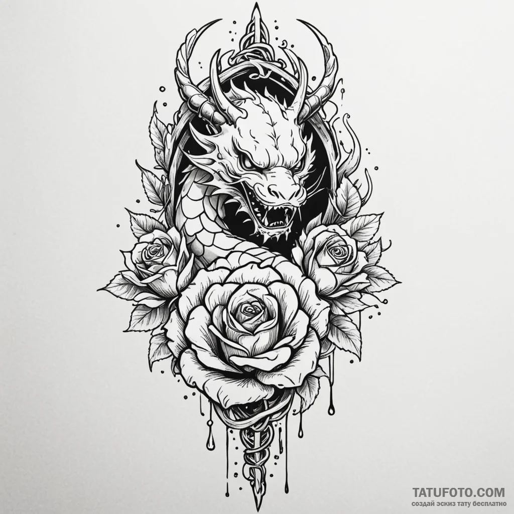 Dagger trapped in frozen rose, ink illustrati... - эскиз тату (№1749954082_0, 15.06.2025 02:21) — Tatufoto.com
