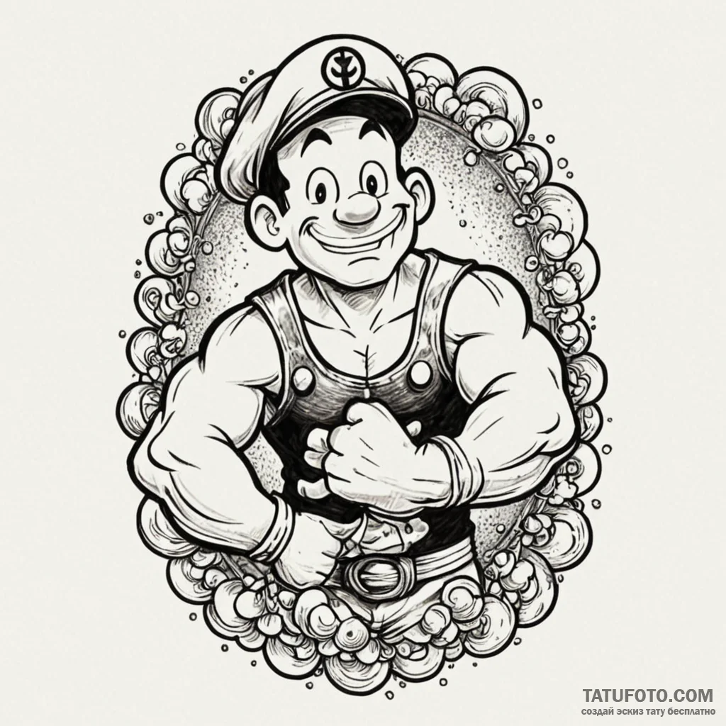 Popeye the sailor, ink illustration for tatto... - эскиз тату (№1749954560_0, 15.06.2025 02:29) — Tatufoto.com