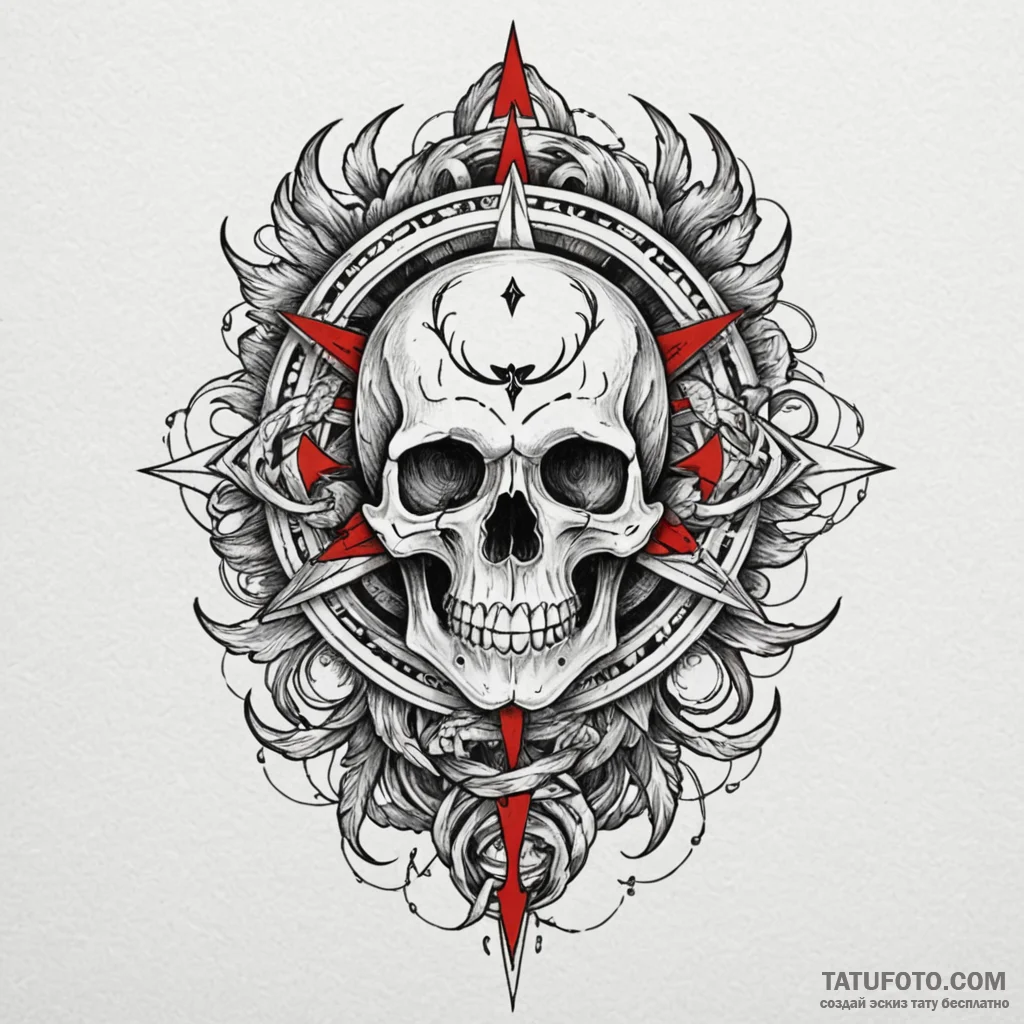 Arcane skull surrounded by glyphs, tattoo lin... - эскиз тату (№1749955919_0, 15.06.2025 02:51) — Tatufoto.com
