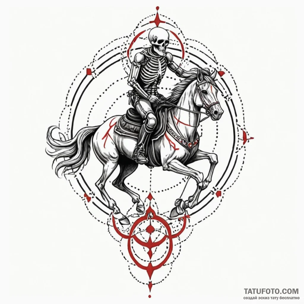 Dust storm hiding skeletal rider, tattoo line... - эскиз тату (№1749956332_0, 15.06.2025 02:58) — Tatufoto.com