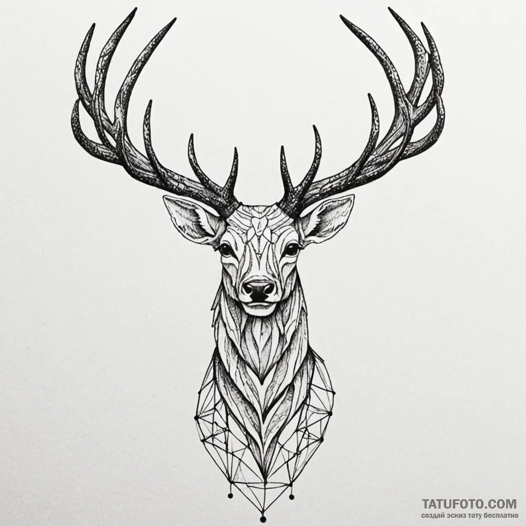 Moonlit stag with thorned antlers, tattoo dra... - эскиз тату (№1749958611_0, 15.06.2025 03:36) — Tatufoto.com