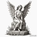 Angel sitting on tombstone, ink illustration… — эскиз тату (№1749964553_0, 15.06.2025 05:15) — Tatufoto.com