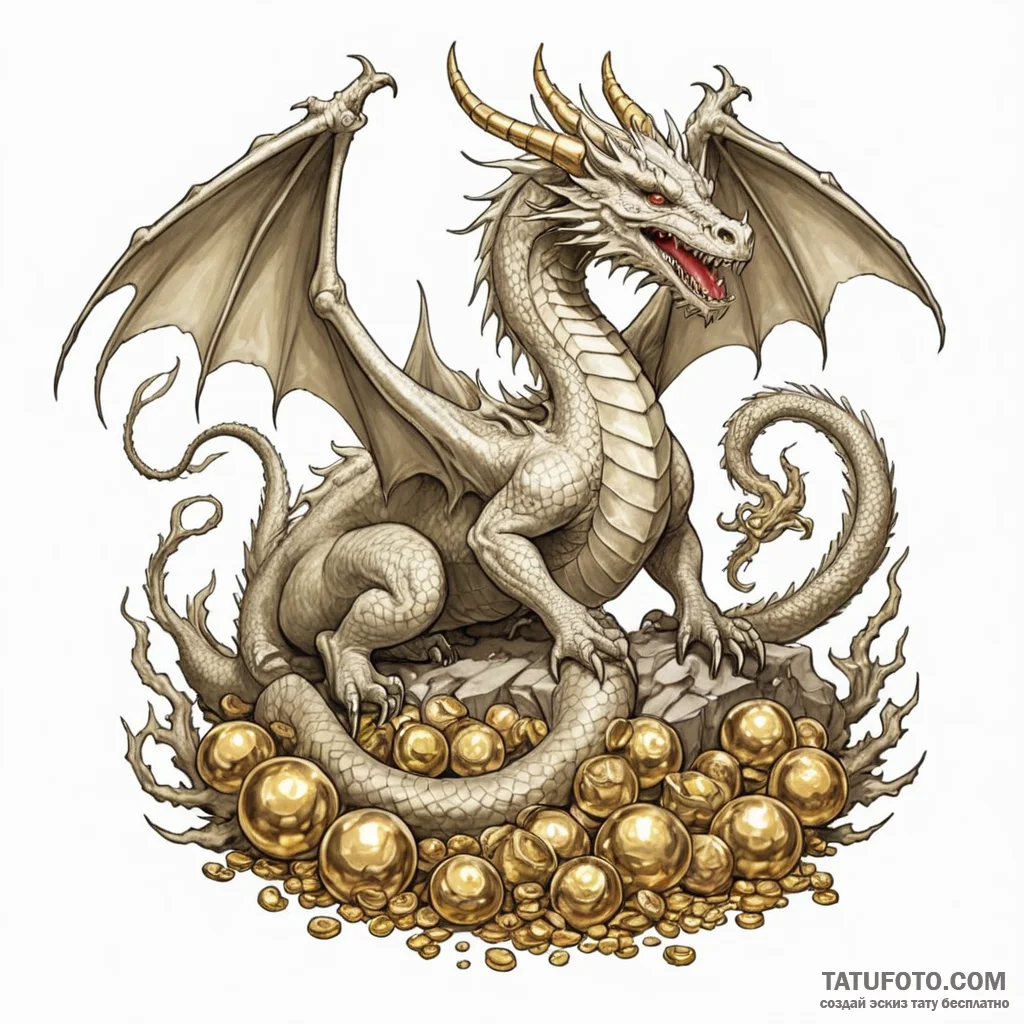Dragon guarding a hoard of gold - эскиз тату (№1749967397_0, 15.06.2025 06:03) — Tatufoto.com