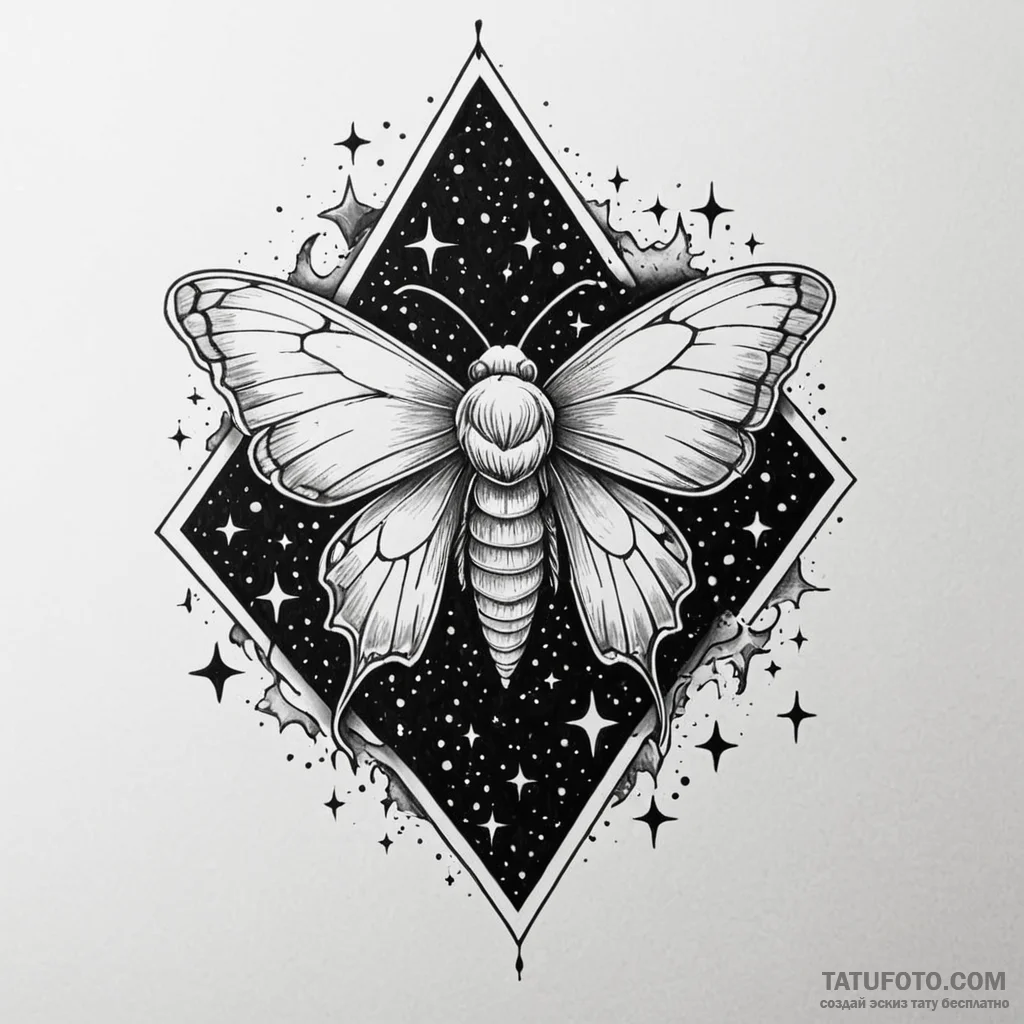 Night moth crowned in stars, artistic tattoo... - эскиз тату (№1749969395_0, 15.06.2025 06:36) — Tatufoto.com