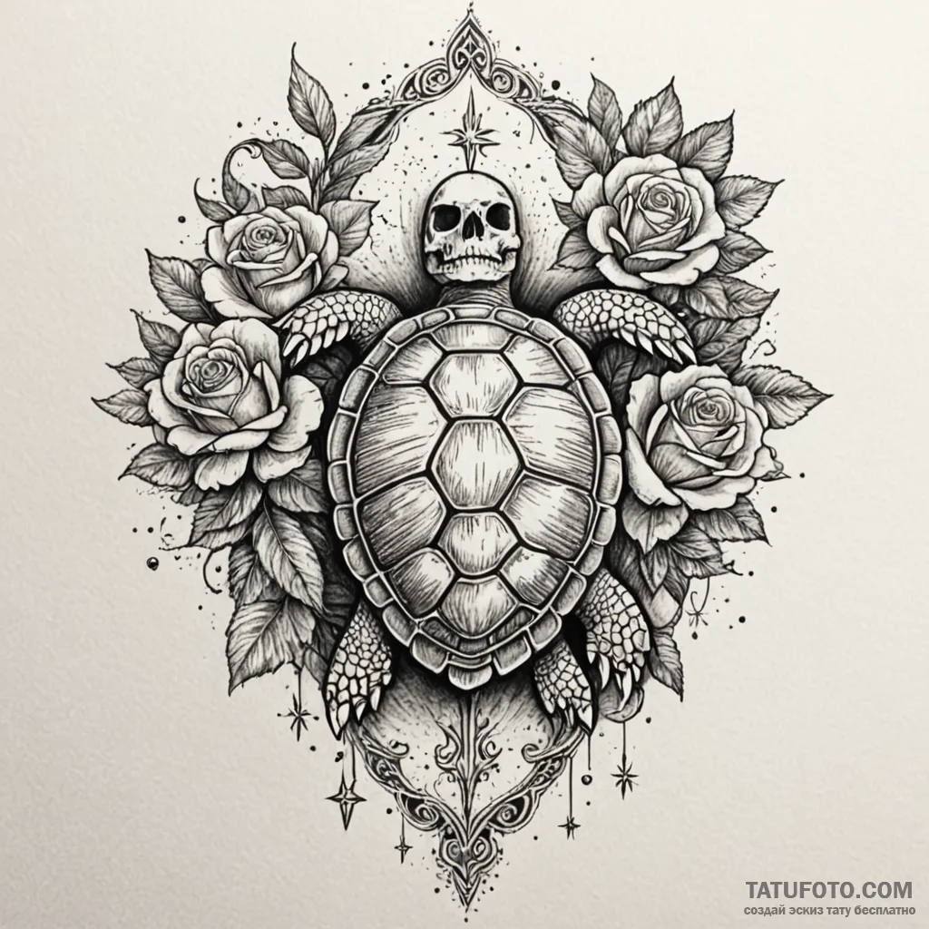 Turtle swimming through a sea of stars, artis... - эскиз тату (№1749970079_0, 15.06.2025 06:47) — Tatufoto.com