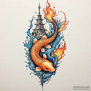 Koi serpent through burning spire, tattoo dra... - эскиз тату (№1749971245_0, 15.06.2025 07:07) — Tatufoto.com