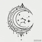 Lunar glyph bleeding into stars, tattoo line… — эскиз тату (№1749974392_0, 15.06.2025 07:59) — Tatufoto.com