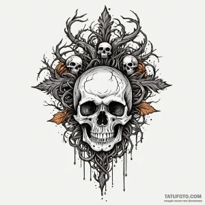 Entwined roots clutching skull, tattoo sketch... - эскиз тату (№1749975439_0, 15.06.2025 08:17) — Tatufoto.com