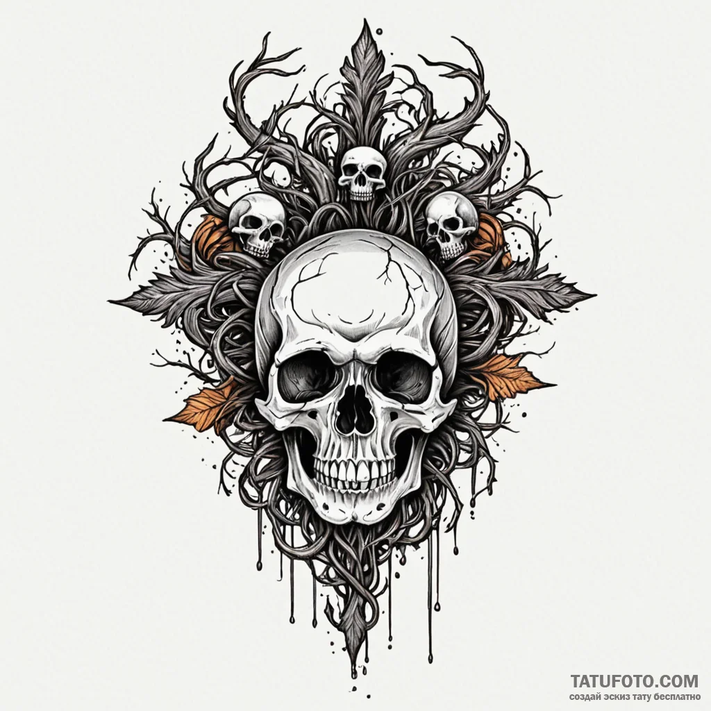 Entwined roots clutching skull, tattoo sketch... - эскиз тату (№1749975439_0, 15.06.2025 08:17) — Tatufoto.com