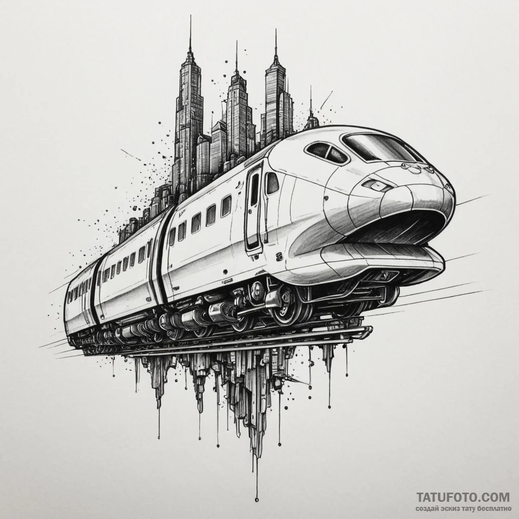 Grav-train levitating on a futuristic, neon-l... - эскиз тату (№1749975779_0, 15.06.2025 08:22) — Tatufoto.com