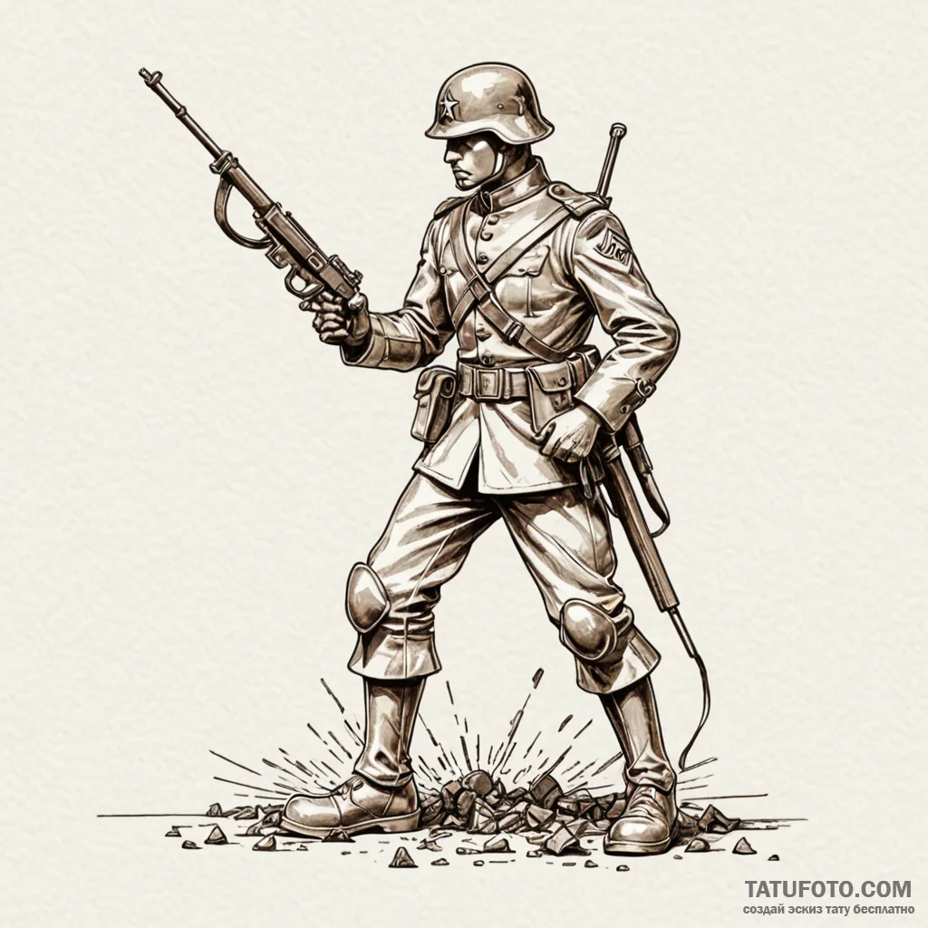 A detailed broken toy soldier, discarded,, co... - эскиз тату (№1749981937_0, 15.06.2025 10:05) — Tatufoto.com