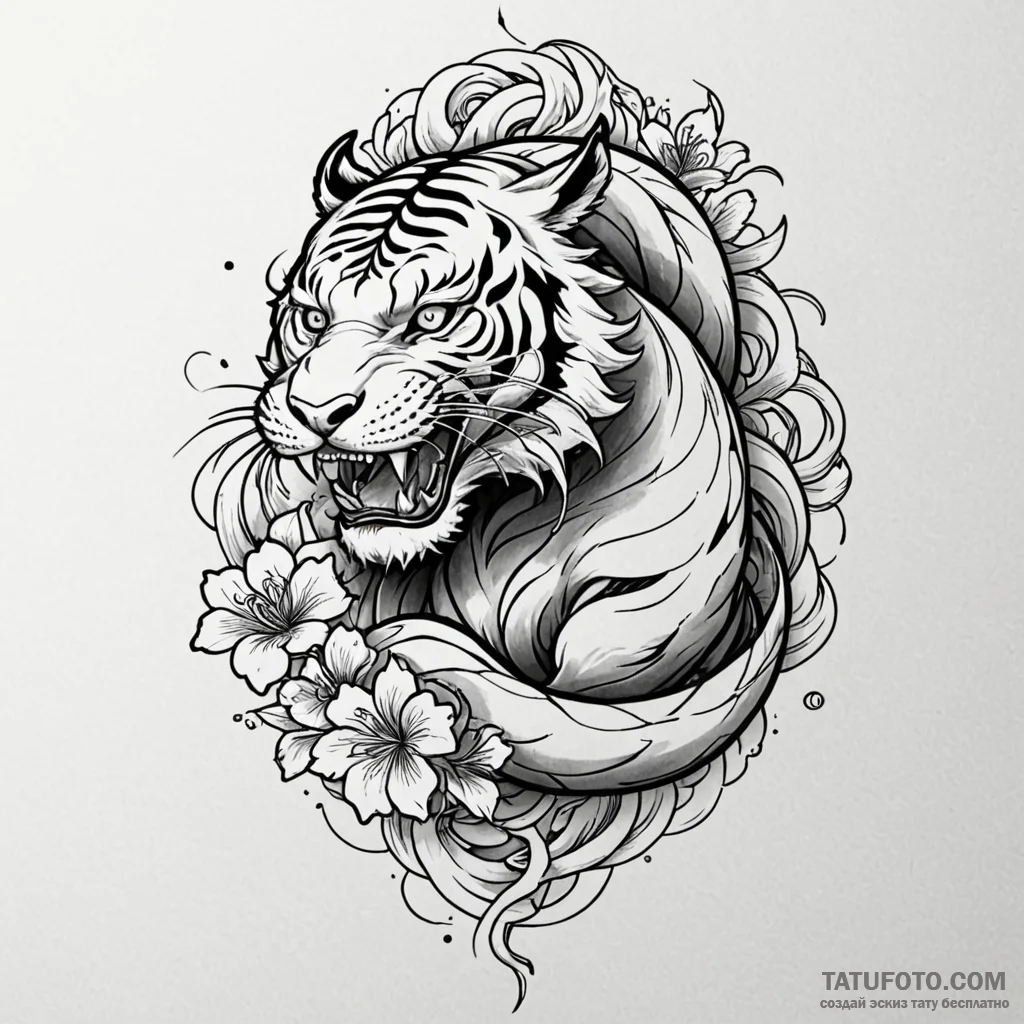 Abyssal tiger with shadow stripes, tattoo lin... - эскиз тату (№1749982148_0, 15.06.2025 10:09) — Tatufoto.com