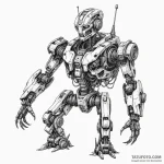 Fighting robot from a junkyard, patched with… — эскиз тату (№1749984515_0, 15.06.2025 10:48) — Tatufoto.com