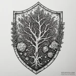 Lichen creeping across shield, tattoo line ar… — эскиз тату (№1749985448_0, 15.06.2025 11:04) — Tatufoto.com