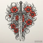 Kris dagger entwined with blossoms, artistic… — эскиз тату (№1749987414_0, 15.06.2025 11:36) — Tatufoto.com