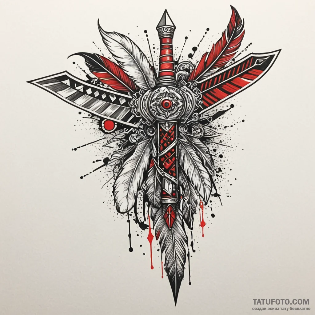 Tomahawk with feathers and beadwork, artistic... - эскиз тату (№1749989063_0, 15.06.2025 12:04) — Tatufoto.com