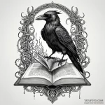 Alchemist crow perched on book, ink illustrat… — эскиз тату (№1749989405_0, 15.06.2025 12:10) — Tatufoto.com