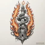 Flaming serpent through shattered spire, tatt… — эскиз тату (№1749989818_0, 15.06.2025 12:16) — Tatufoto.com