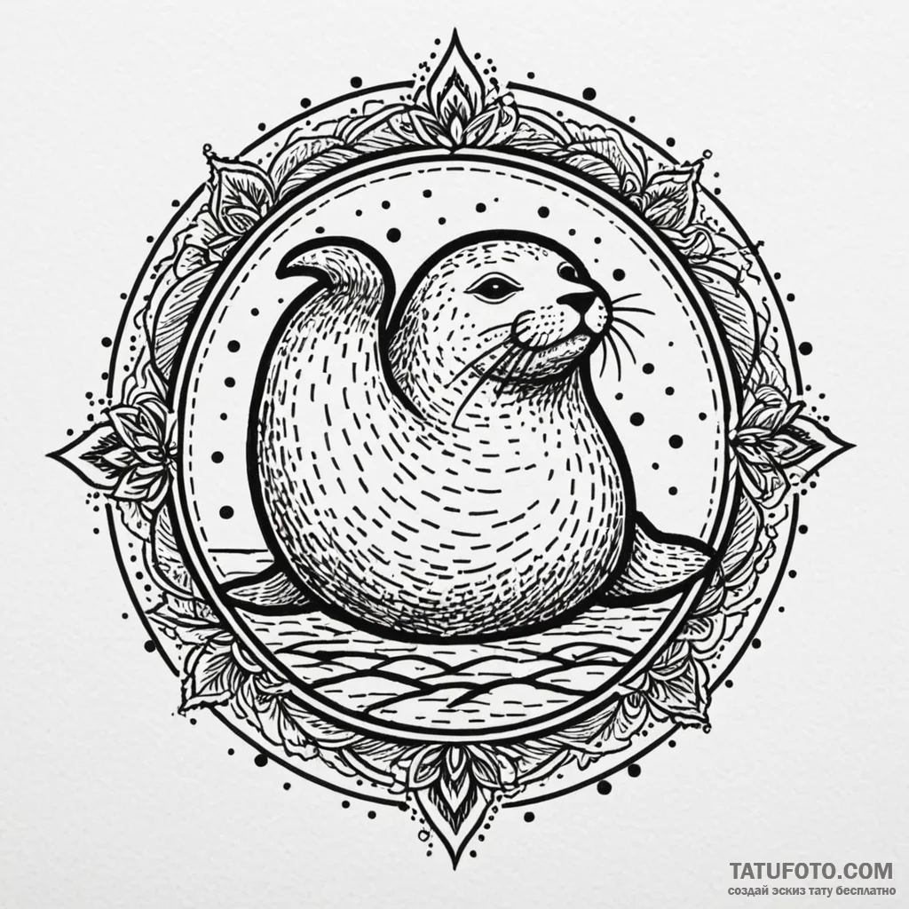 Seal, ink illustration for tattoo, linework t... - эскиз тату (№1749992724_0, 15.06.2025 13:05) — Tatufoto.com
