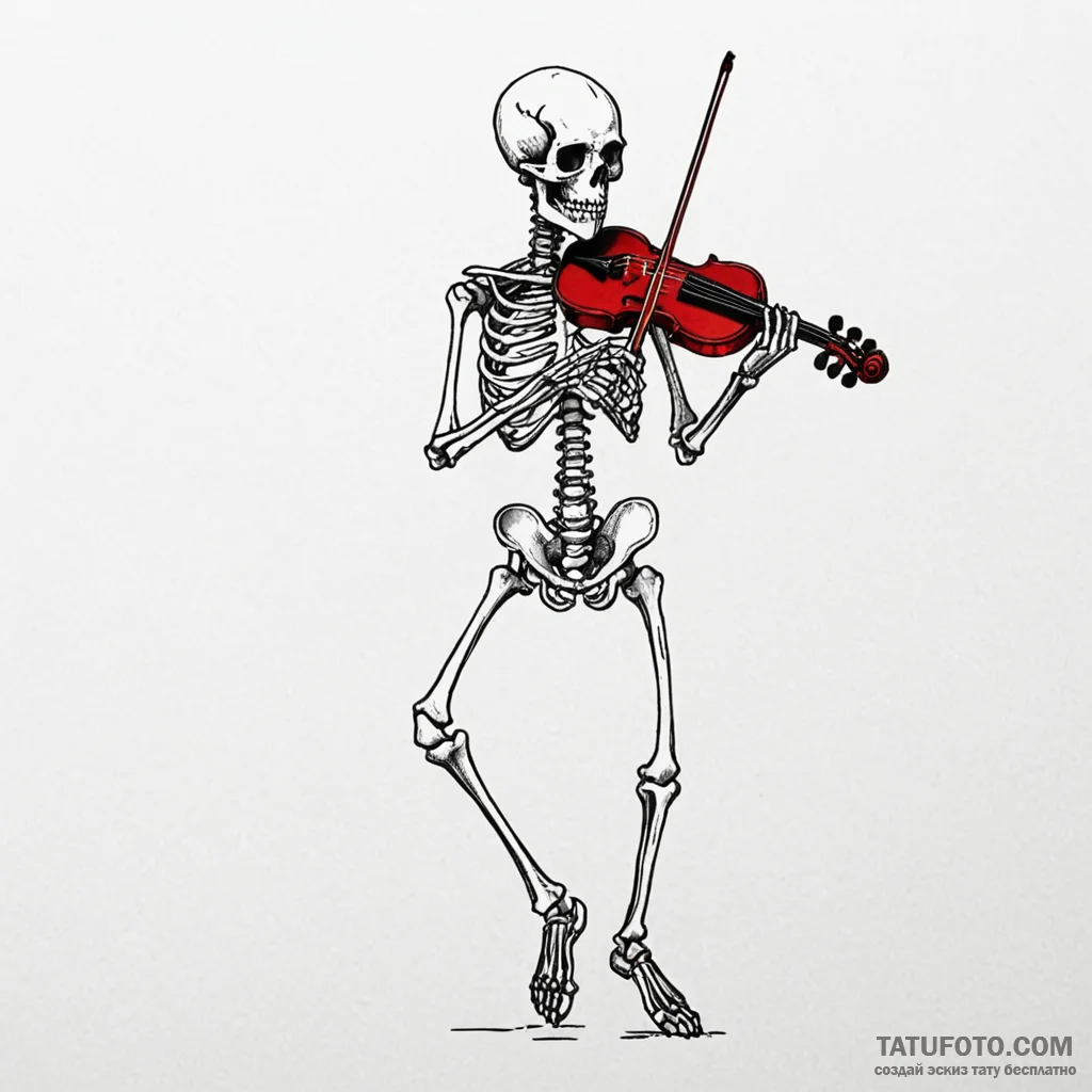 Animated skeleton playing violin, tattoo draw... - эскиз тату (№1749994542_0, 15.06.2025 13:35) — Tatufoto.com