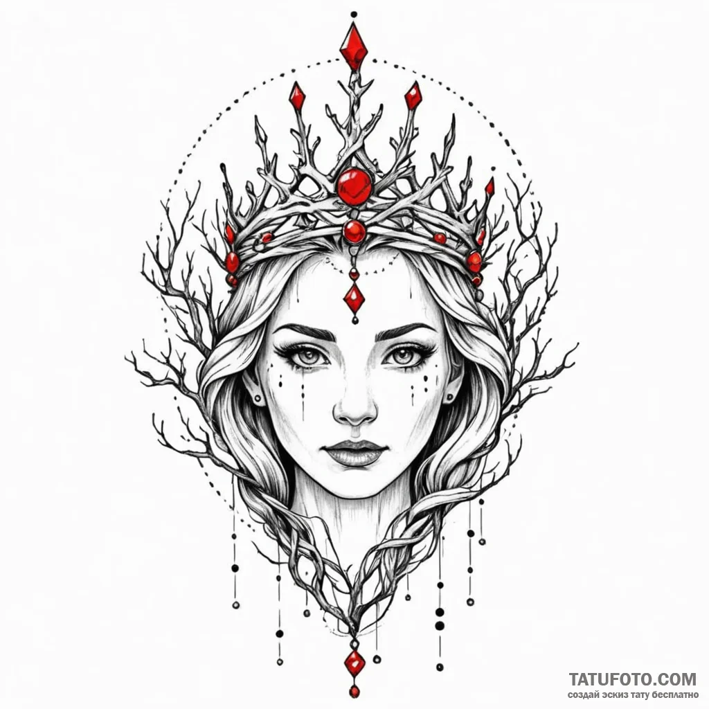 Frozen crown bound in roots, ink illustration... - эскиз тату (№1749994818_0, 15.06.2025 13:40) — Tatufoto.com