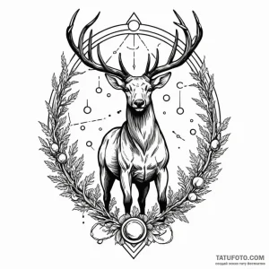 Atomic stag standing in data forest, tattoo f... - эскиз тату (№1749997034_0, 15.06.2025 14:17) — Tatufoto.com