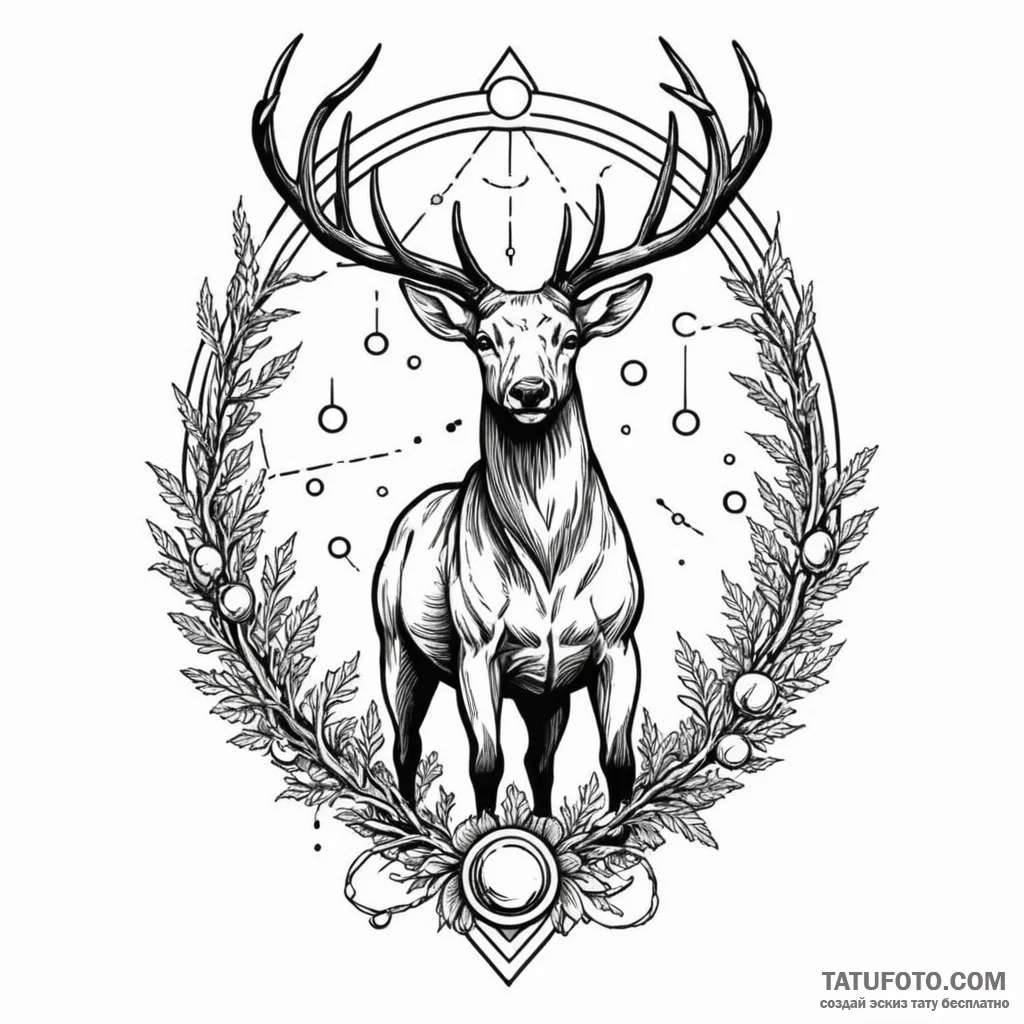 Atomic stag standing in data forest, tattoo f... - эскиз тату (№1749997034_0, 15.06.2025 14:17) — Tatufoto.com
