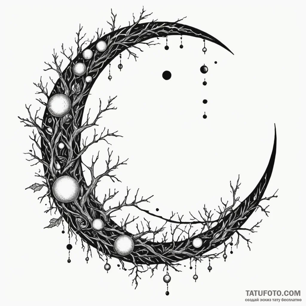 Barbed branches wrapping moon, ink illustrati... - эскиз тату (№1749998000_0, 15.06.2025 14:33) — Tatufoto.com