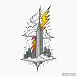 Skyscraper puncturing the clouds, with a ligh… — эскиз тату (№1749999187_0, 15.06.2025 14:53) — Tatufoto.com