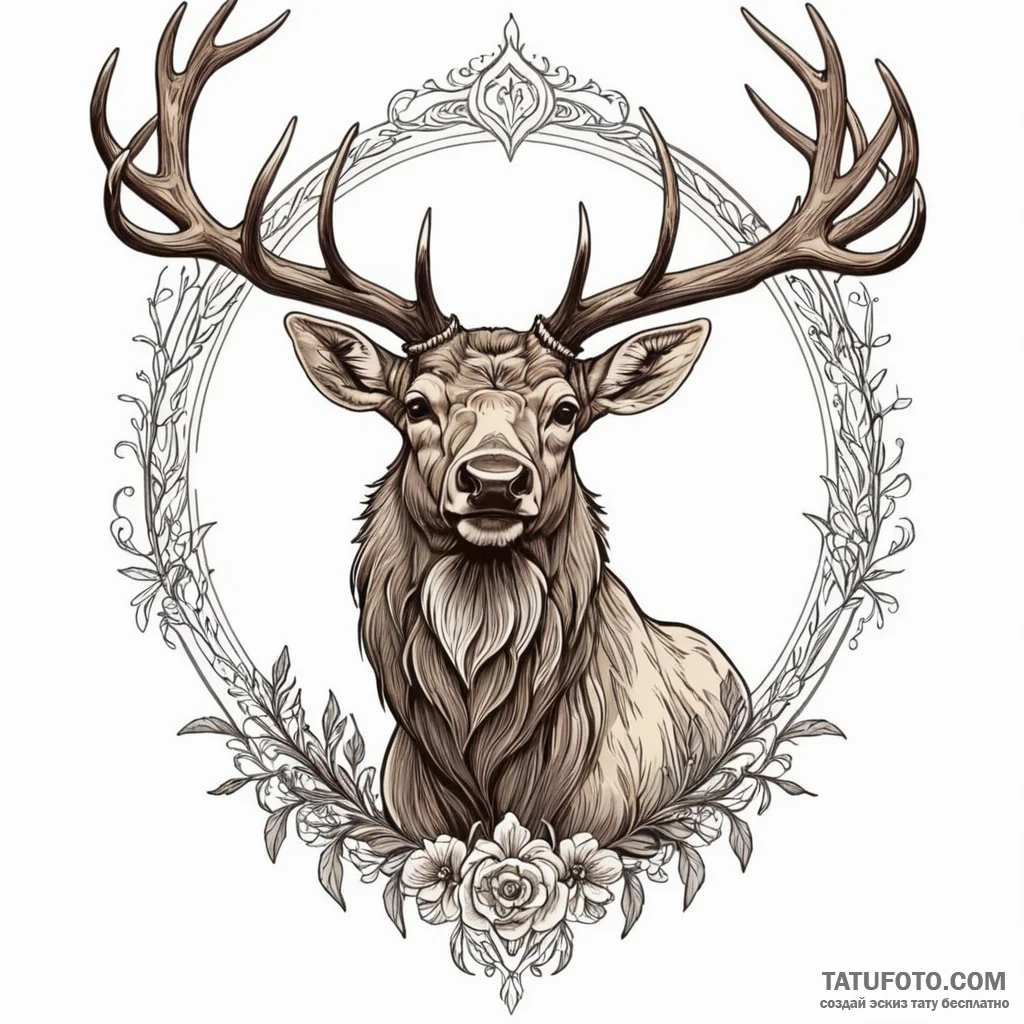 Elk, tattoo drawing outline, stylized interpr... - эскиз тату (№1750000745_0, 15.06.2025 15:19) — Tatufoto.com