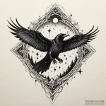 Spectral raven beneath starlit sky, tattoo fl… — эскиз тату (№1750001701_0, 15.06.2025 15:35) — Tatufoto.com