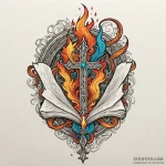 Quill beneath burning scroll, ink illustratio… — эскиз тату (№1750003547_0, 15.06.2025 16:05) — Tatufoto.com