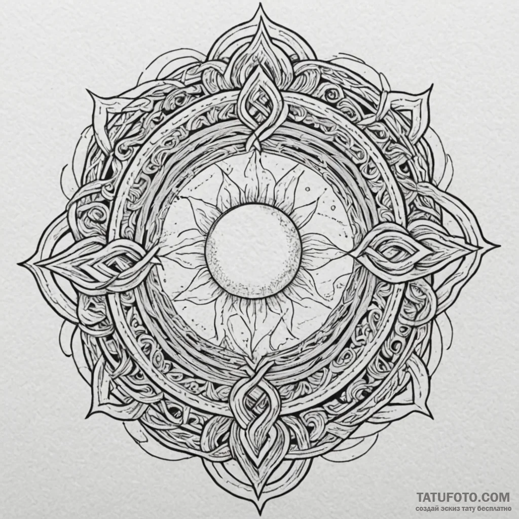 Eternal knot that binds the sun and moon, ink... - эскиз тату (№1750004434_0, 15.06.2025 16:20) — Tatufoto.com