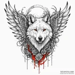 Angel wolf with tattered wings in storm, tatt… — эскиз тату (№1750007007_0, 15.06.2025 17:03) — Tatufoto.com