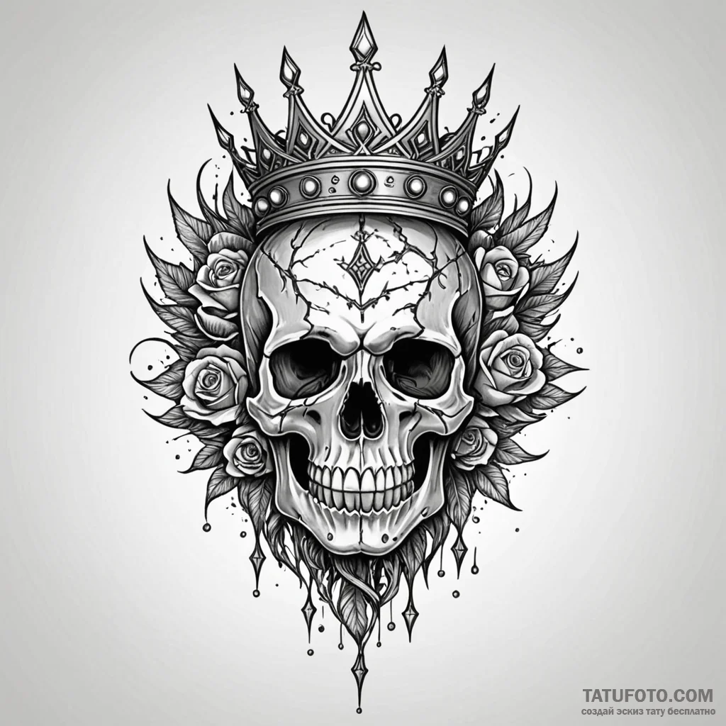 Jagged crown atop shattered skull, tattoo ske... - эскиз тату (№1750008087_0, 15.06.2025 17:21) — Tatufoto.com