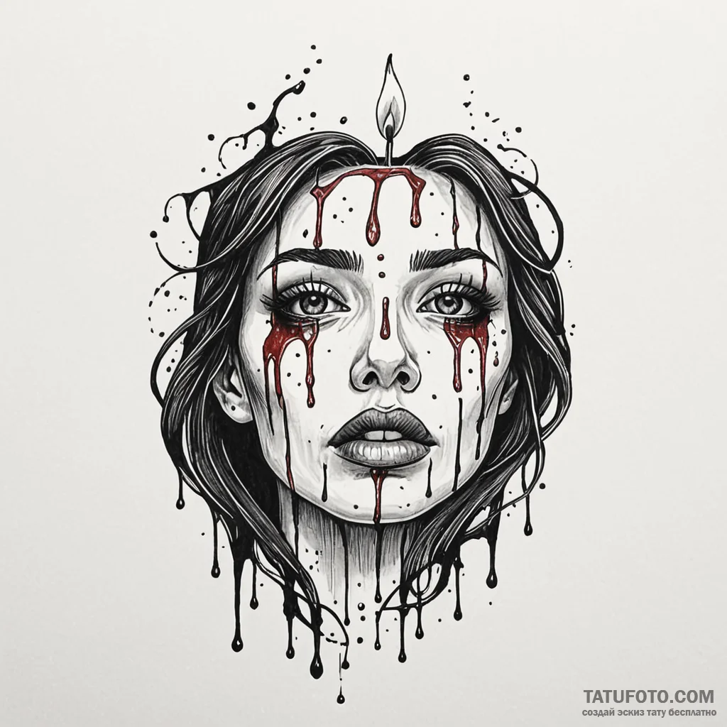 Candle wax forming weeping face, tattoo sketc... - эскиз тату (№1750009869_0, 15.06.2025 17:51) — Tatufoto.com