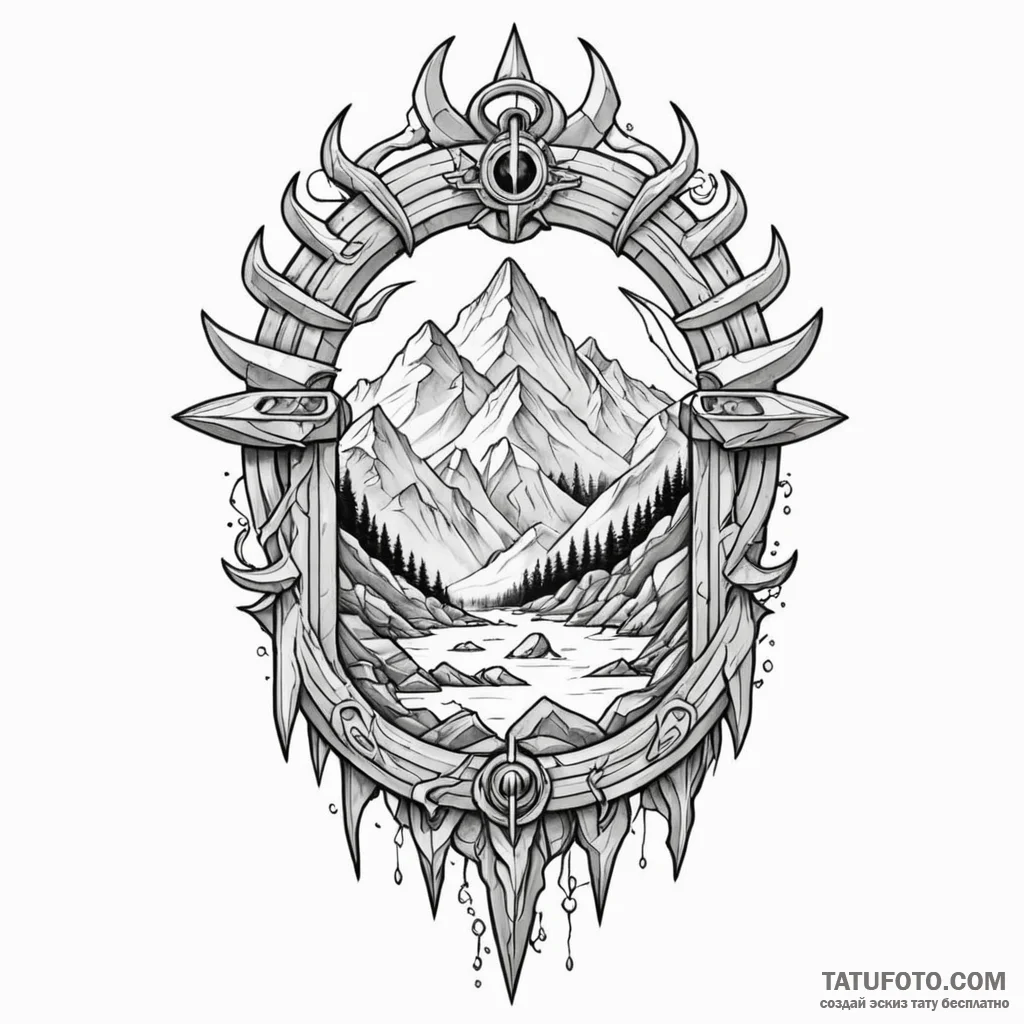 Glacial blade beneath shattered gate, tattoo... - эскиз тату (№1750010723_0, 15.06.2025 18:05) — Tatufoto.com