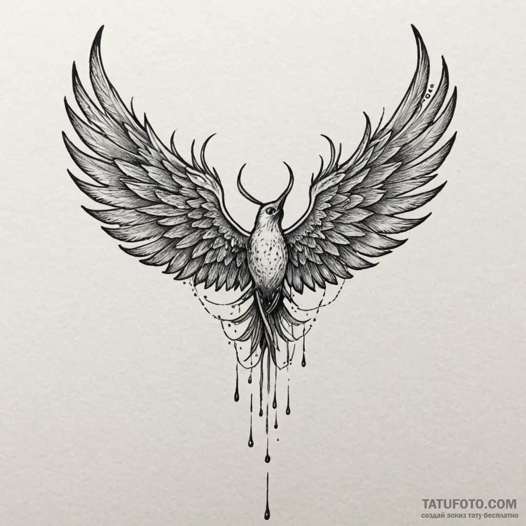 Twilight wings beneath crimson sky, tattoo li... - эскиз тату (№1750015180_0, 15.06.2025 19:19) — Tatufoto.com