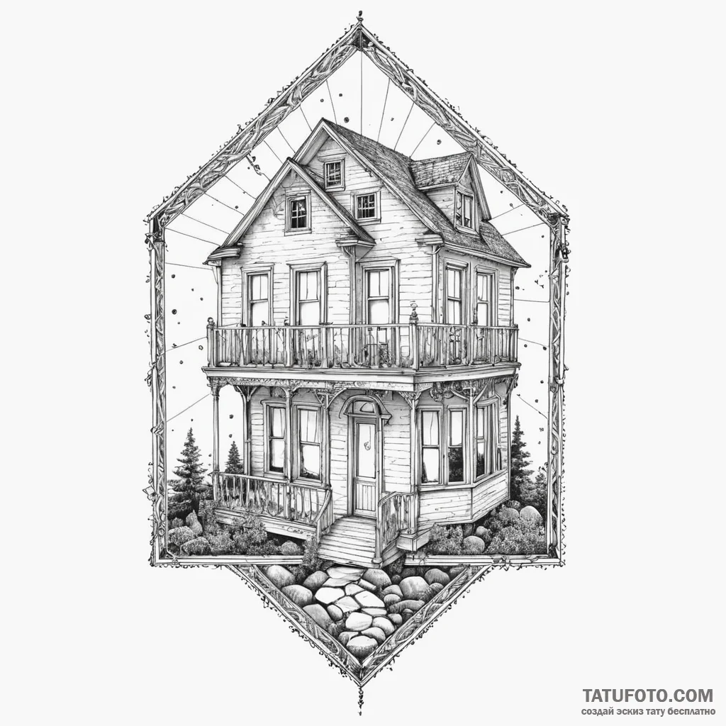 An abandoned dollhouse with intricate details... - эскиз тату (№1750016130_0, 15.06.2025 19:35) — Tatufoto.com