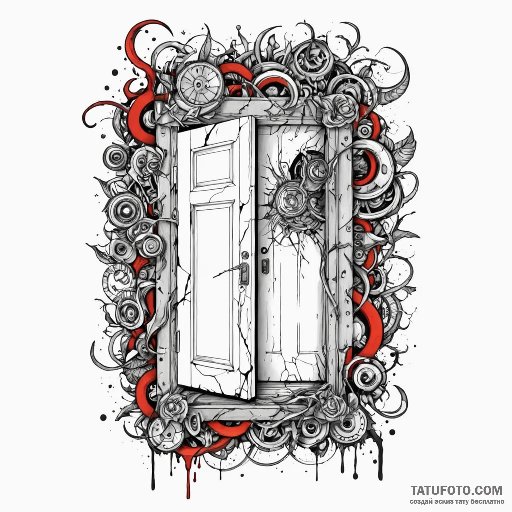 Panic room door, heavily bolted, with scratch... - эскиз тату (№1750018162_0, 15.06.2025 20:09) — Tatufoto.com