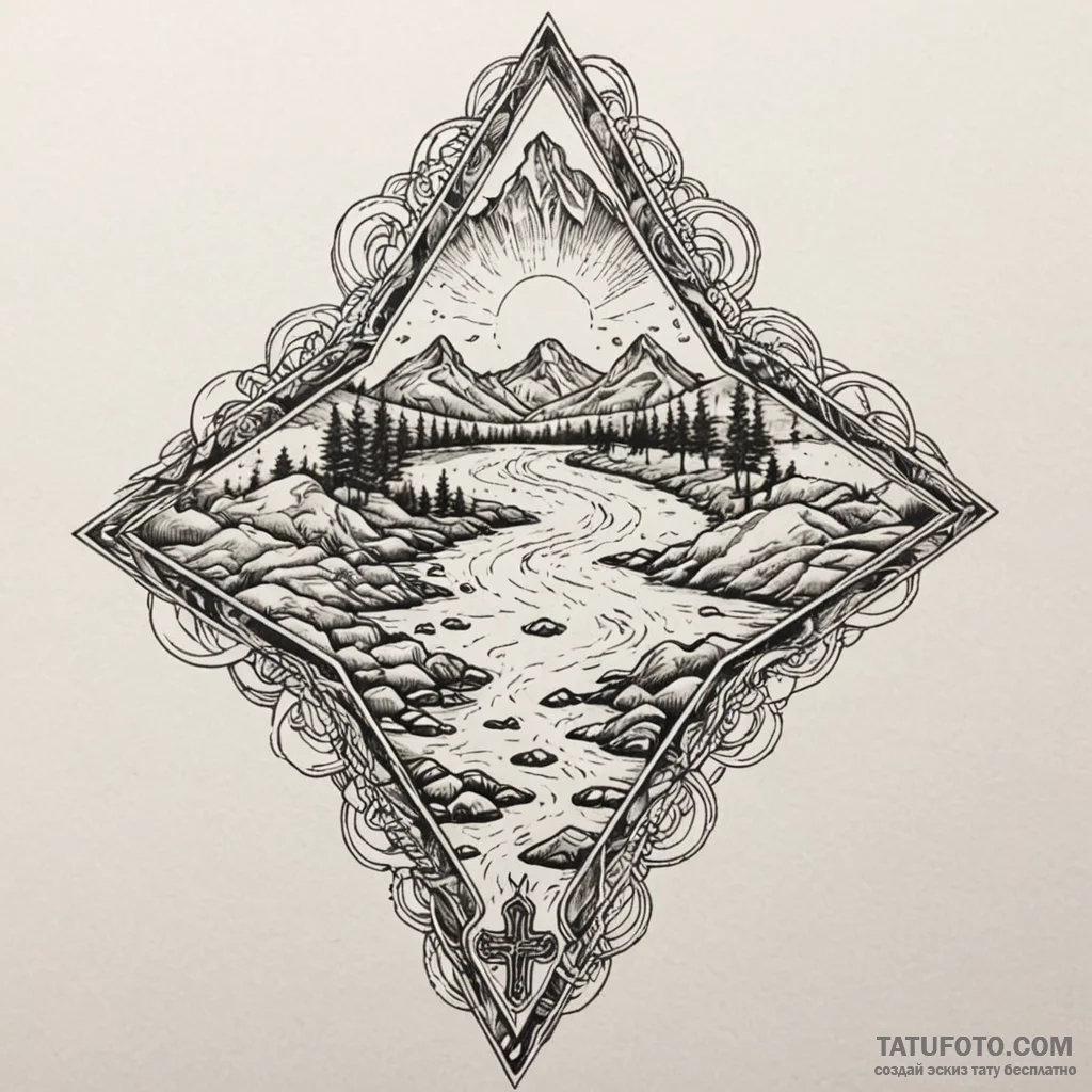 Rainstone beneath spectral river, tattoo line... - эскиз тату (№1750018241_0, 15.06.2025 20:10) — Tatufoto.com