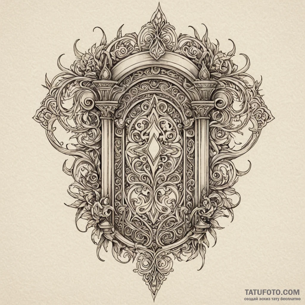 Ivory blade beneath burning gate, tattoo flas... - эскиз тату (№1750020643_0, 15.06.2025 20:50) — Tatufoto.com