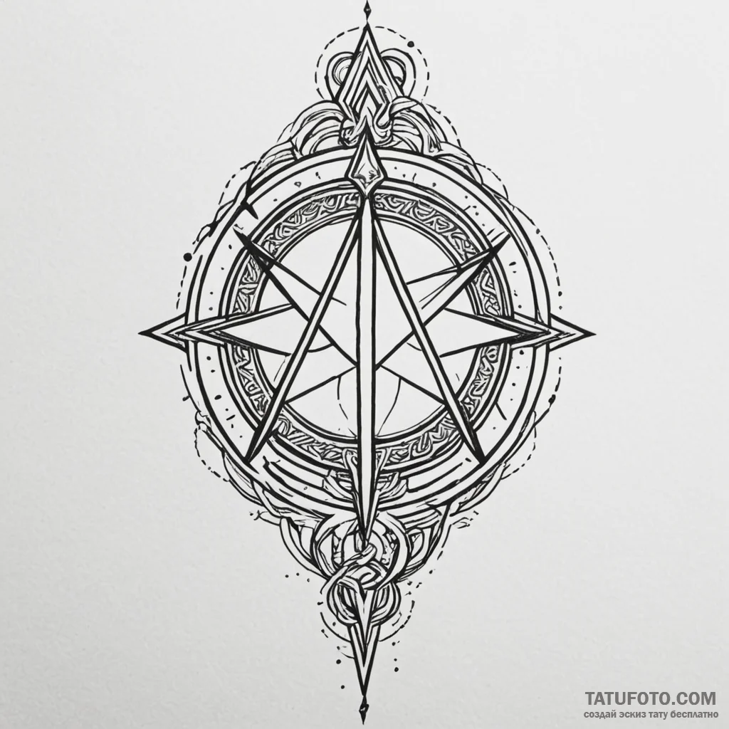 Wand sigil glowing in darkness, tattoo sketch... - эскиз тату (№1750021422_0, 15.06.2025 21:03) — Tatufoto.com