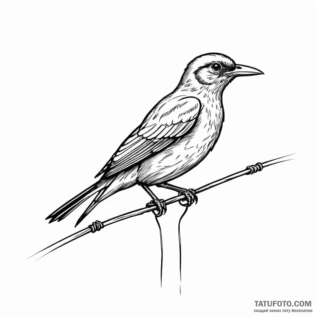 A whimsical bird silhouette on a wire, minima... - эскиз тату (№1750024561_0, 15.06.2025 21:56) — Tatufoto.com