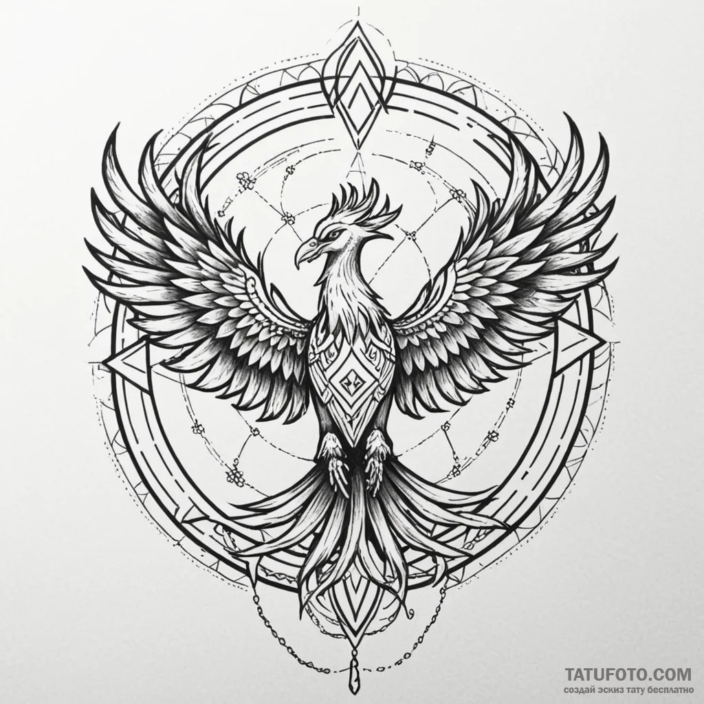 Animated phoenix chained to ground, tattoo li... - эскиз тату (№1750025467_0, 15.06.2025 22:11) — Tatufoto.com